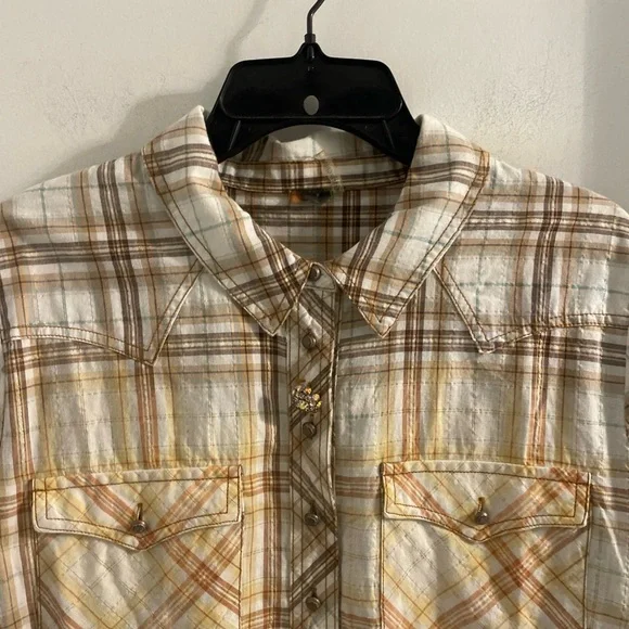 ARATTA SILENT JOURNEY LRG ROUGH RIDER PLAID EMBROIDERED FLORAL BACK TUNIC SHIRT - Picture 4 of 13